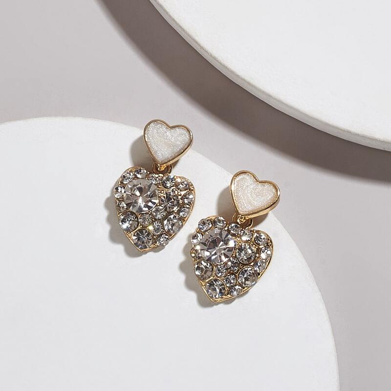 

Rhinestone Heart Drop Earrings, Multicolor