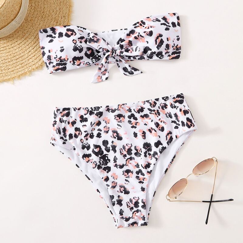 

Leopard Knot Front Bikini Swimsuit, Multicolor