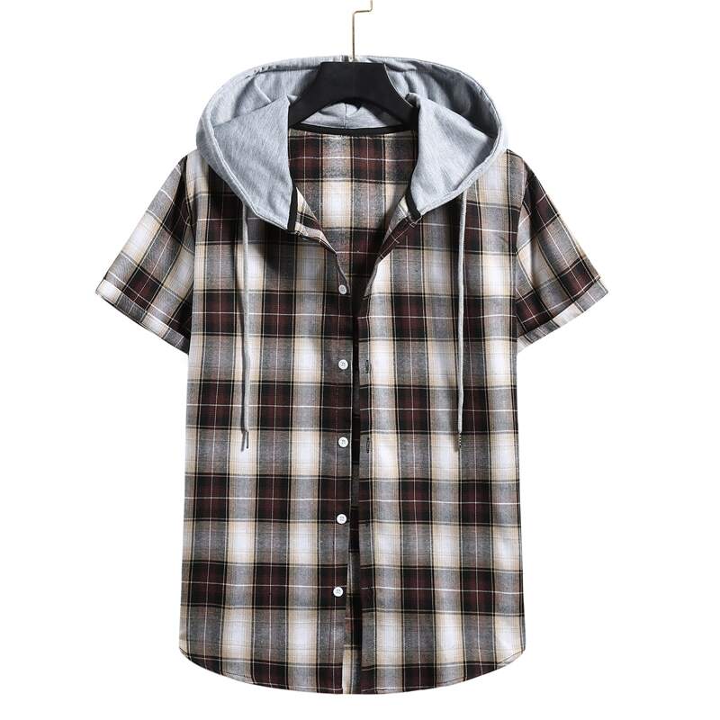 

Guys Plaid Button Front Drawstring Hooded Shirt, Multicolor