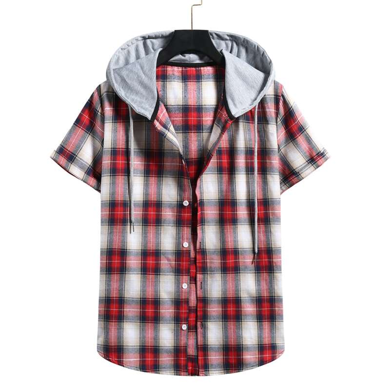 

Guys Tartan Button Front Drawstring Hooded Shirt, Multicolor