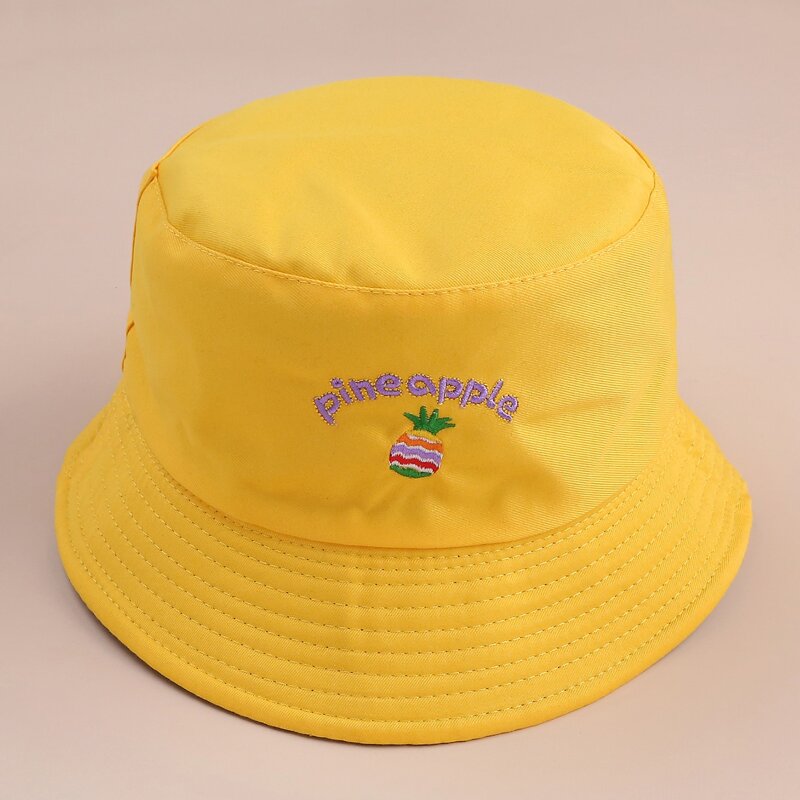 

Reversible Pineapple Embroidery Bucket Hat, Black