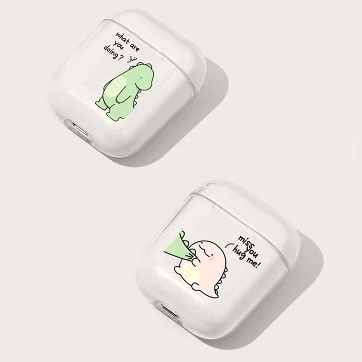 

2pcs Dinosaur Graphic Airpods Case, Clear