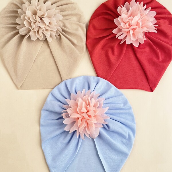 

3pcs Baby Flower Decor Wrap Hat, Multicolor
