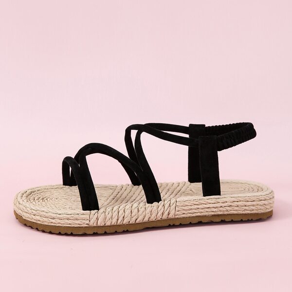 

Cross Strap Open Toe Espadrille Sandals, Black
