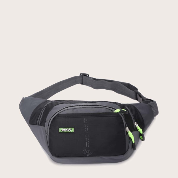 

Letter Graphic Zipper Fanny Pack, Black