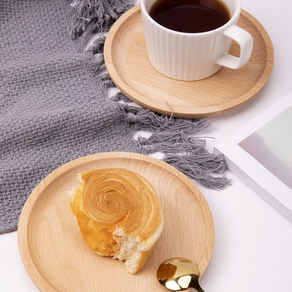 

1pc Round Wooden Plate, Khaki