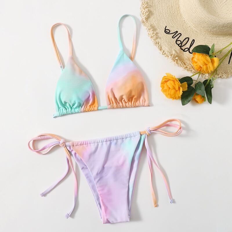 

Tie Dye Tie Side Bikini Swimsuit, Multicolor