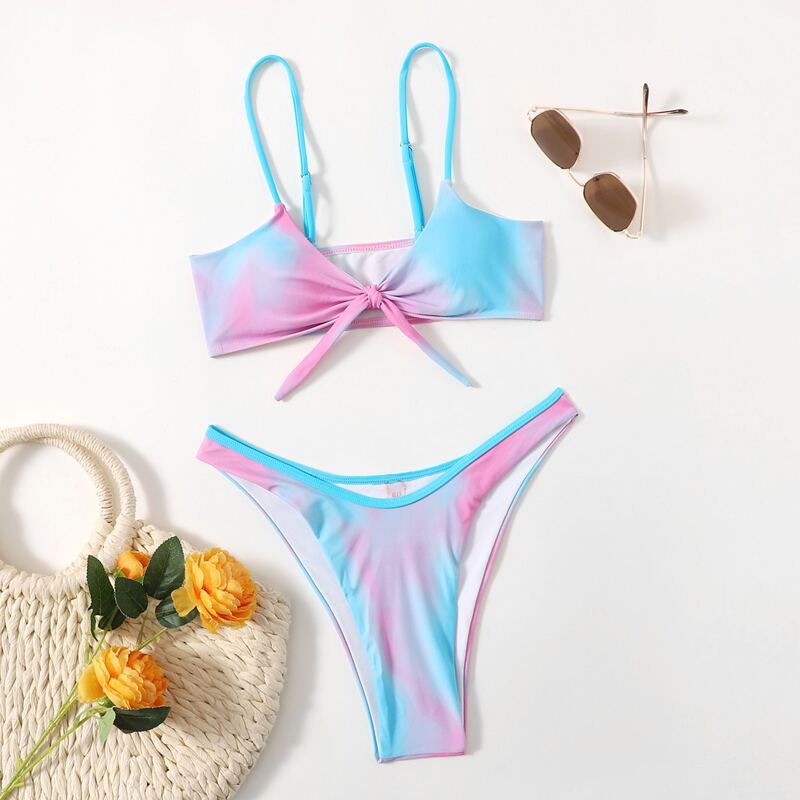 

Tie Dye Knot Bikini Swimsuit, Multicolor