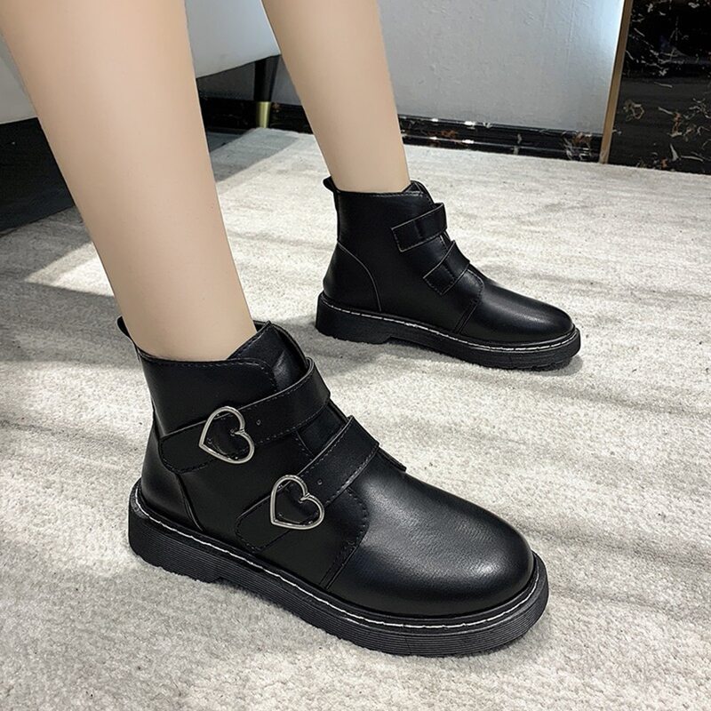 

Chunky Sole Velcro Strap Boots, Black