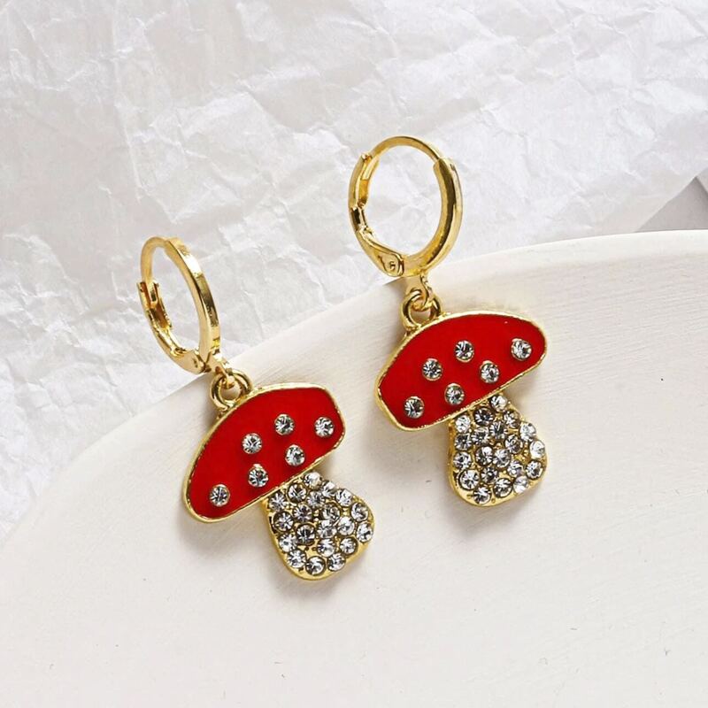

Rhinestone Mushroom Drop Earrings, Red