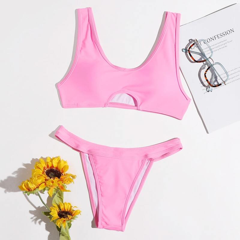 

Cut-out Tank Bikini Swimsuit, Pink