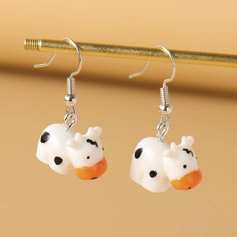 

Cartoon Cow Drop Earrings, Black and white
