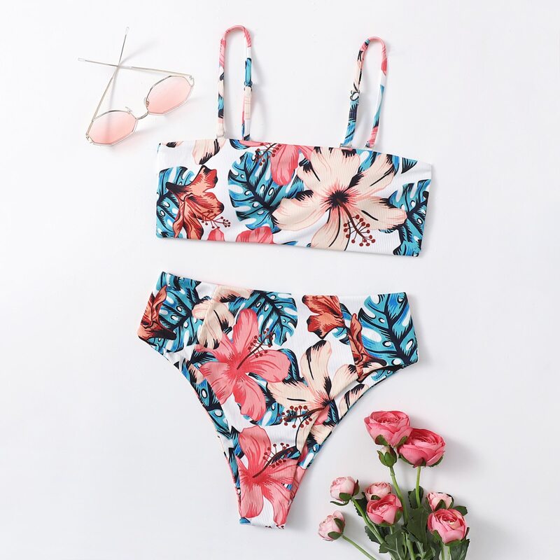 

Floral High Waist Bikini Swimsuit, Multicolor
