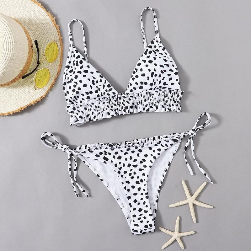 

Dalmatian Smocked Detail Bikini Swimsuit, White