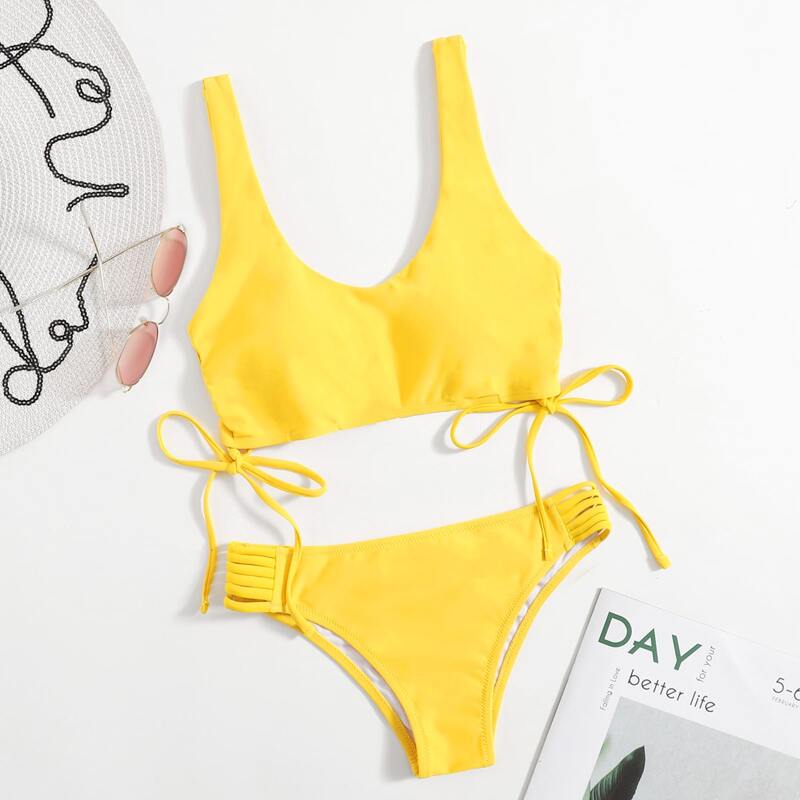 

Lace-up Side Tank Bikini Swimsuit, Yellow