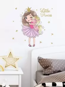 Miếng dán tường in hình cô gái hoạt hình cho trẻ em, miếng dán tường nghệ thuật tự dính dễ thương cho phòng ngủ trẻ em, miếng dán, miếng dán tường, miếng dán vinyl trang trí nhà cửa, vật dụng trang trí mùa xuân làm mới ngôi nhà của bạn, miếng dán trang trí Rama - Nhiều màu - Xem 1