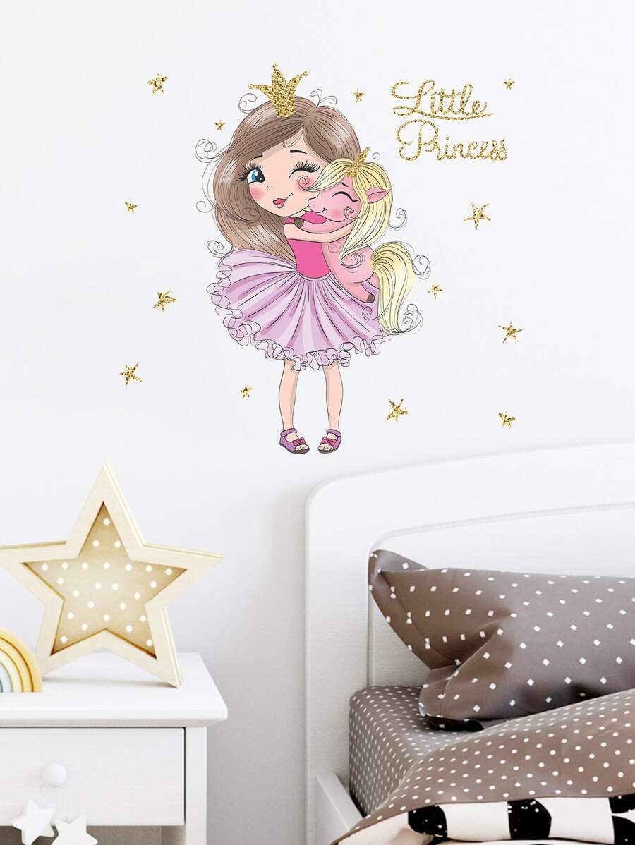 Miếng dán tường in hình cô gái hoạt hình cho trẻ em, miếng dán tường nghệ thuật tự dính dễ thương cho phòng ngủ trẻ em, miếng dán, miếng dán tường, miếng dán vinyl trang trí nhà cửa, vật dụng trang trí mùa xuân làm mới ngôi nhà của bạn, miếng dán trang trí Rama - Nhiều màu - Xem 1