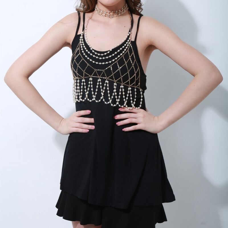 

Faux Pearl Decor Body Chain, Gold