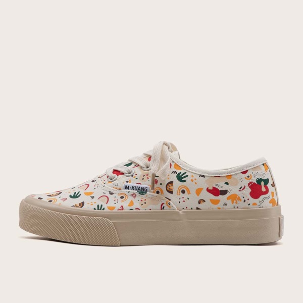 

Cartoon Graphic Canvas Shoes, Beige