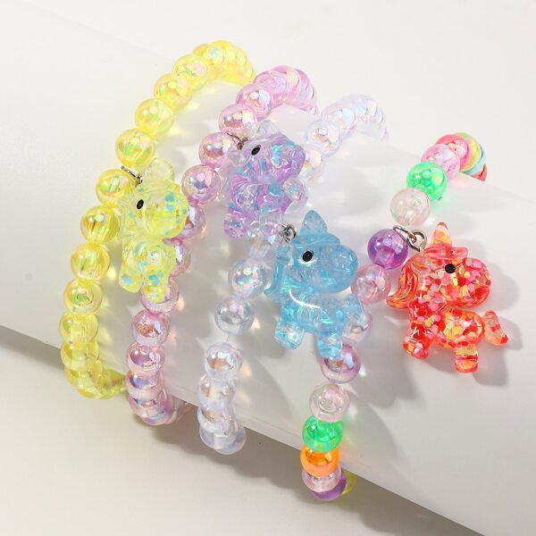 

4pcs Toddler Girls Unicorn Charm Beaded Bracelet, Multicolor