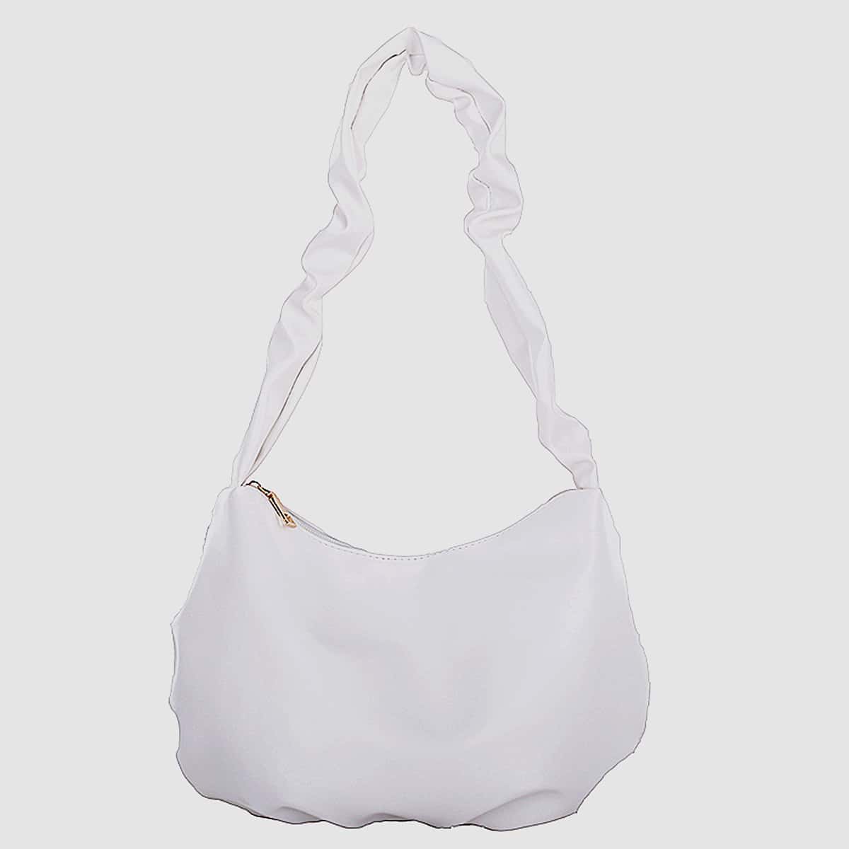 

Solid Ruched Strap Baguette Bag, White