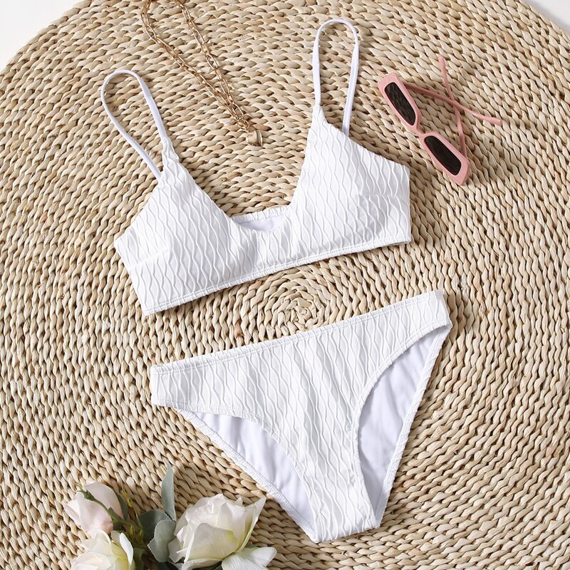 

Plain Cami Bikini Swimsuit, White