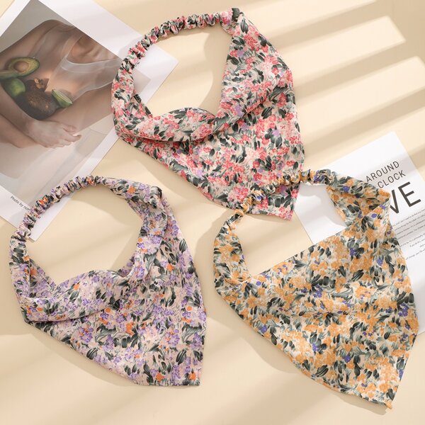 

3pcs Flower Print Hair Band, Multicolor