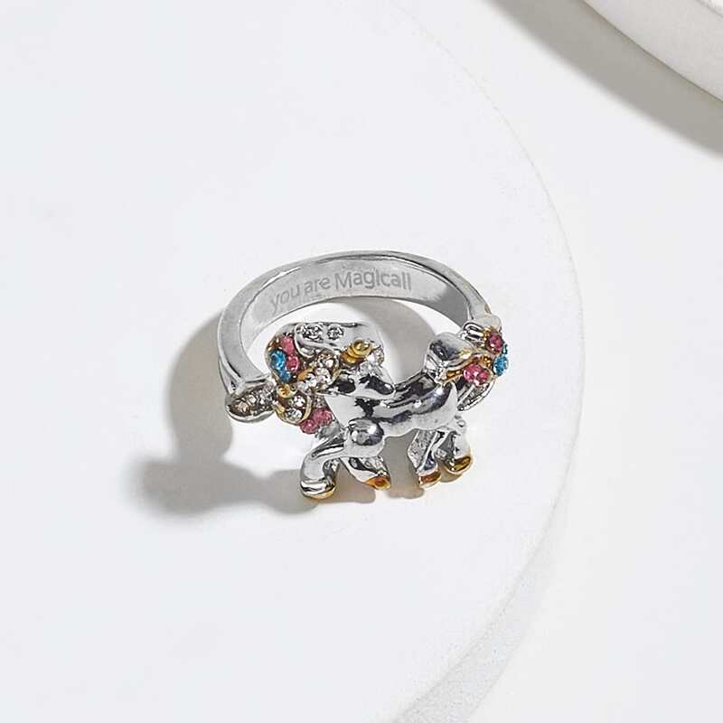 

Rhinestone Unicorn Ring, Silver