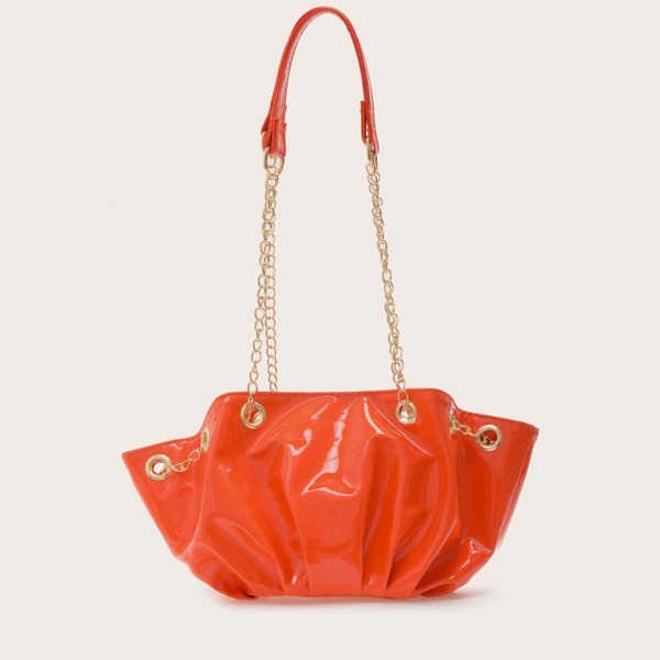 

Patent Chain Ruched Bag, Orange