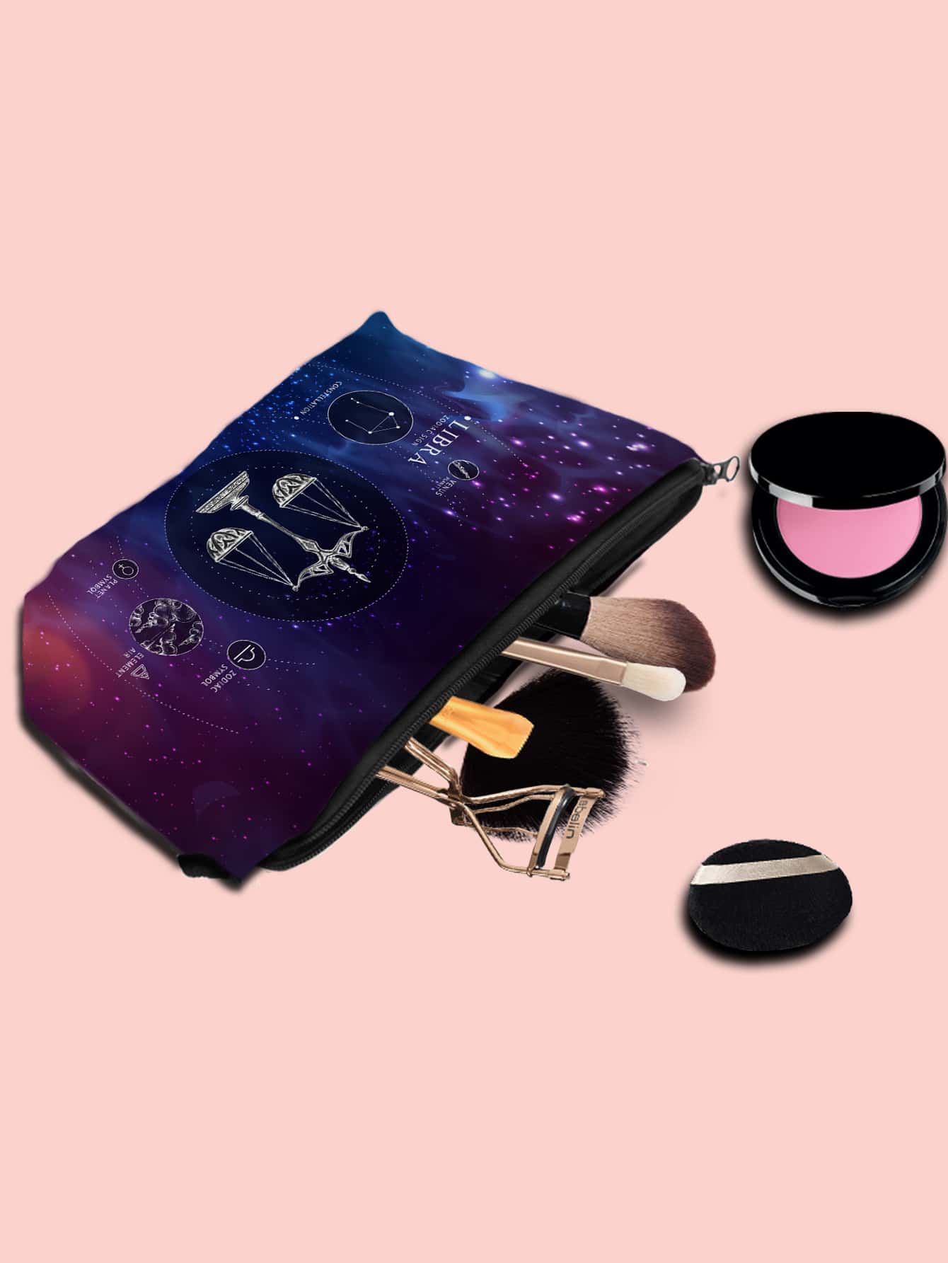 Bolsa de maquillaje con signos de 12 zodiaco Libra - Morado - Añade 2