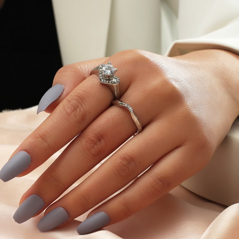 

2pcs Rhinestone Statement Ring, Silver