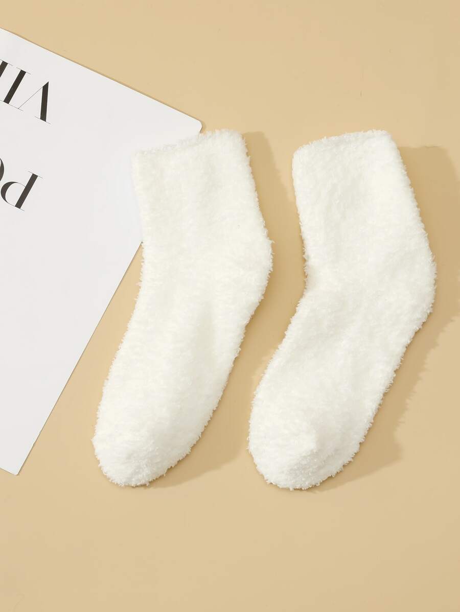 Plain Fuzzy Socks - White - View 1