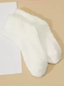 Plain Fuzzy Socks - White - View 2