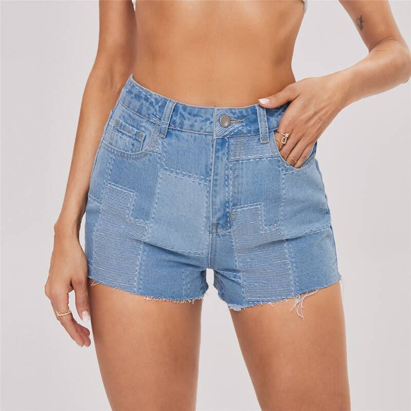 

Raw Hem Straight Leg Denim Shorts, Medium wash