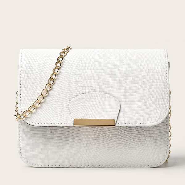 

Lizard Pattern Chain Square Bag, White