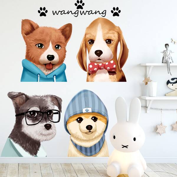 

Kids Cartoon Dog Print Wall Sticker, Multicolor