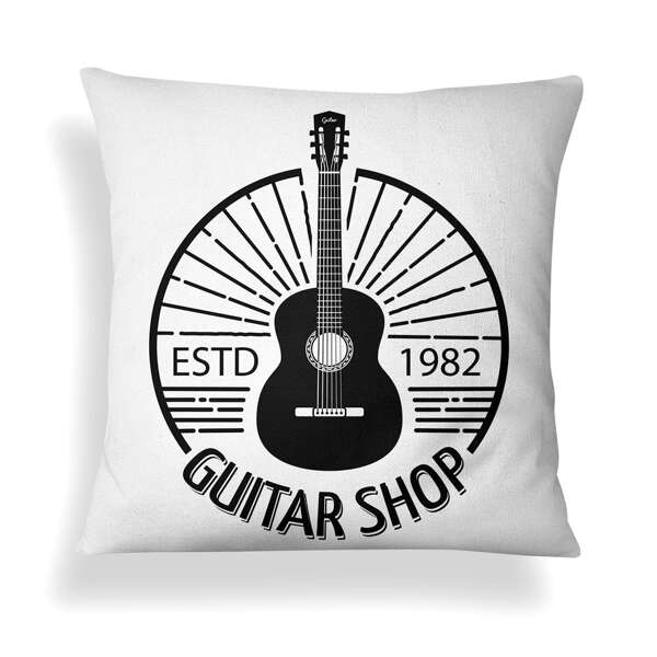 

Guitar Print Cushion Cover Without Filler, Black and white
