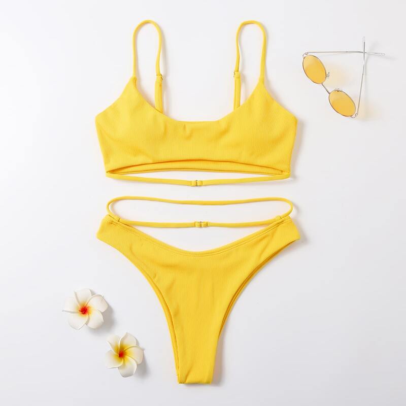 

Cut Out High Cut Bikini Swimsuit, Yellow
