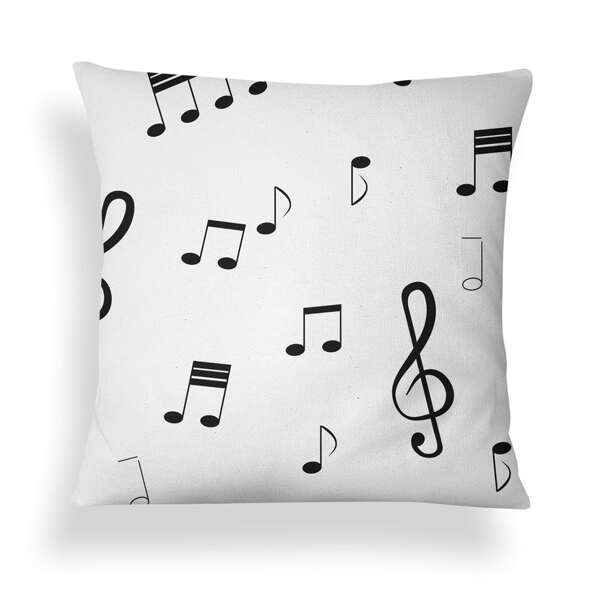 

Music Note Print Cushion Cover Without Filler, Black and white