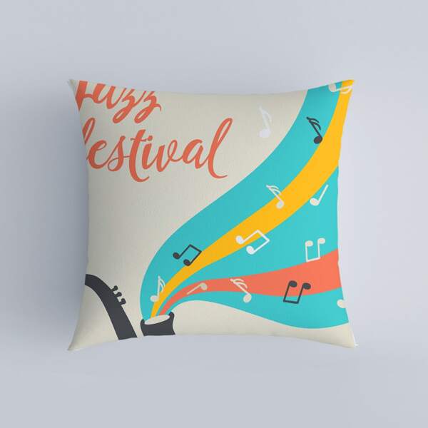 

Music Note Print Cushion Cover Without Filler, Multicolor