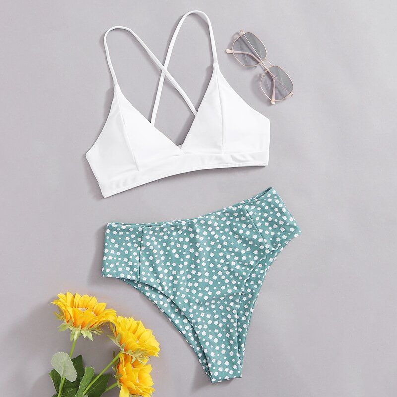 

Daisy Floral Lace-up Bikini Swimsuit, Multicolor
