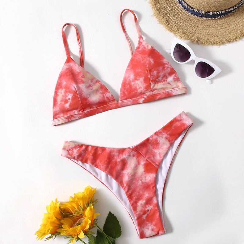

Tie Dye Triangle Bikini Swimsuit, Red