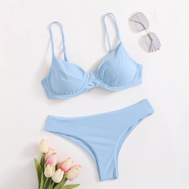 

Solid Underwire Bikini Swimsuit, Baby blue