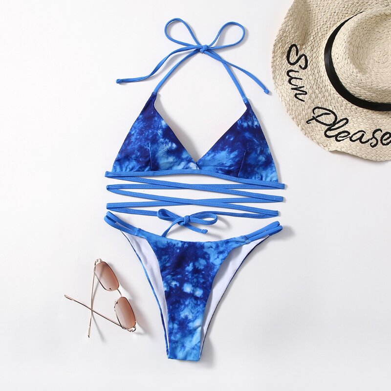

Tie Dye Crisscross Detail Bikini Swimsuit, Blue