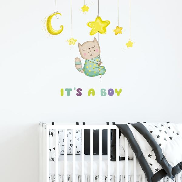 

Kids Cartoon Cat Print Wall Sticker, Multicolor