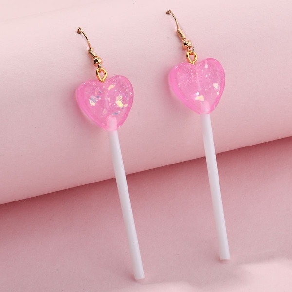 

Girls Heart Lollipop Decor Drop Earrings, Pink