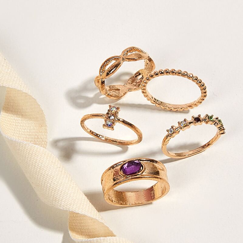 

5pcs Rhinestone Ring, Gold