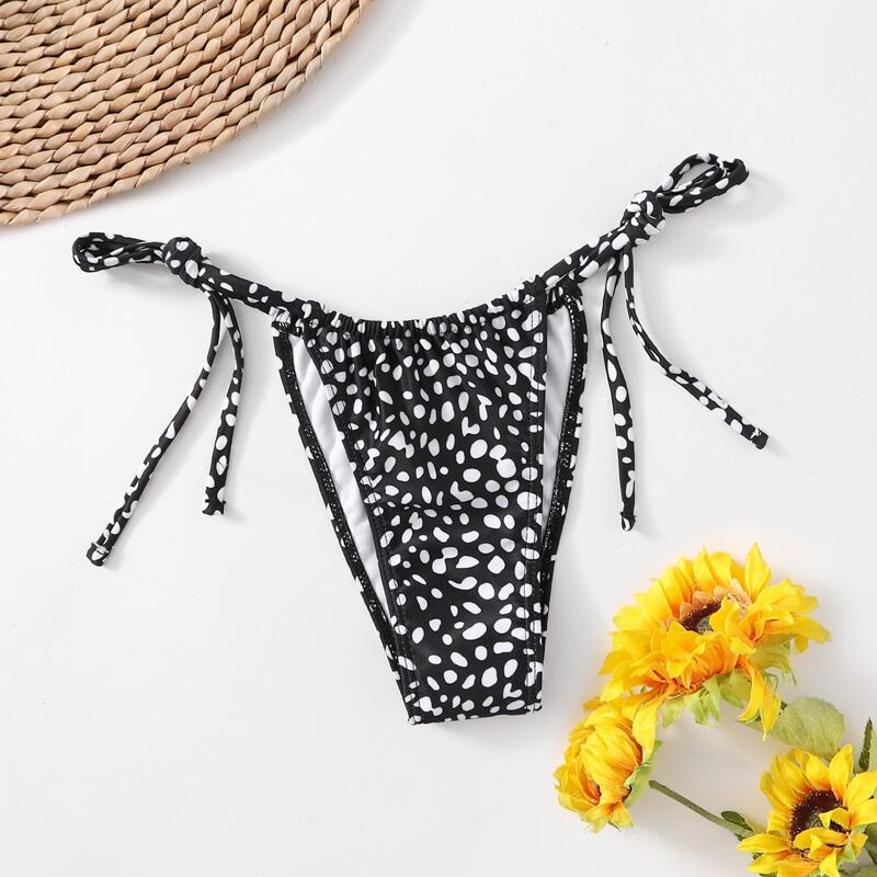 

Dalmatian Tie Side Bikini Bottom, Black and white