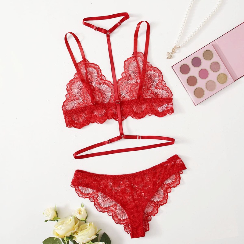 

3pack Floral Lace Lingerie Set, Red
