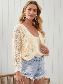 Drop Shoulder Open Knit 2 In 1 Sweater
